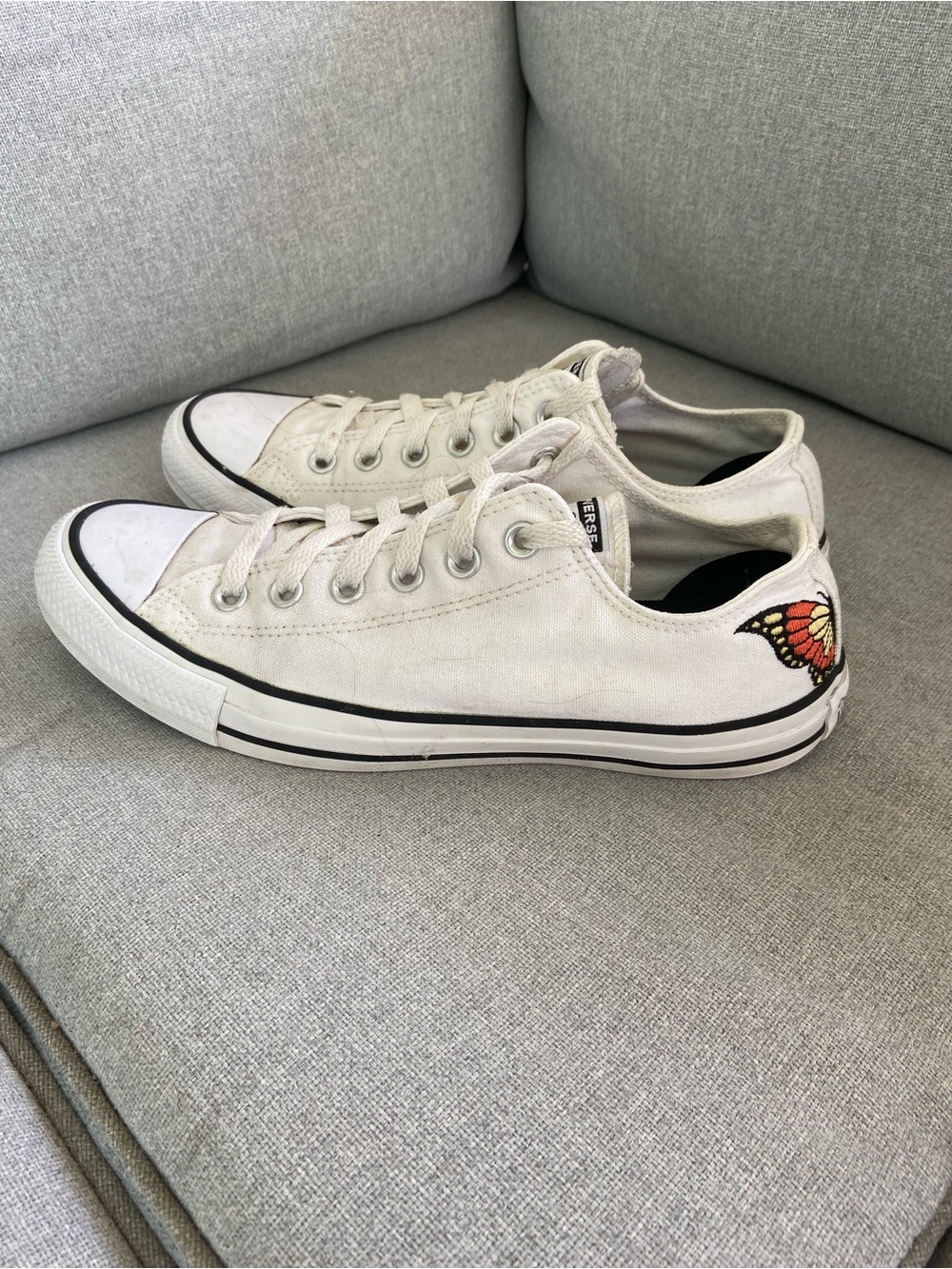 Converse White Low-Top Canvas Sneakers with Butterfly Accent